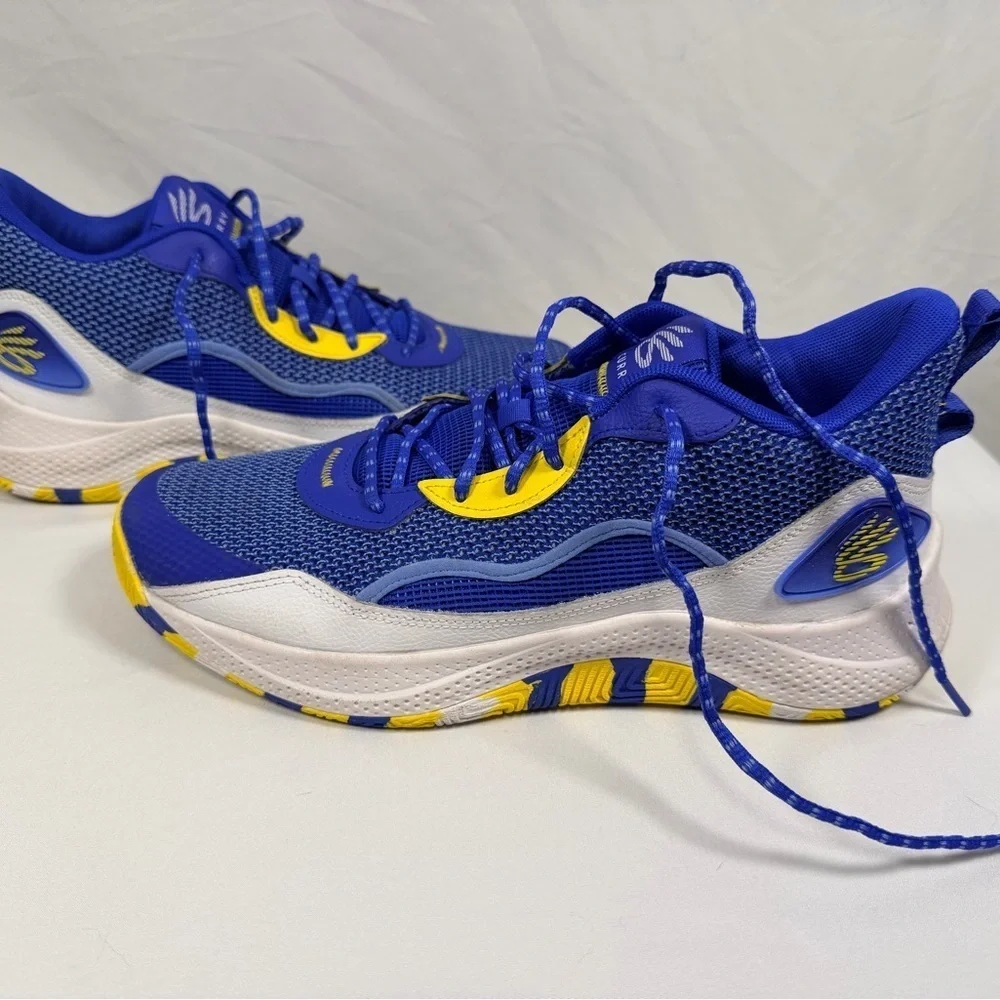 Under Armour Curry Men’s Basketball Athletic Shoe Size 11.5 Blue, Yellow & White